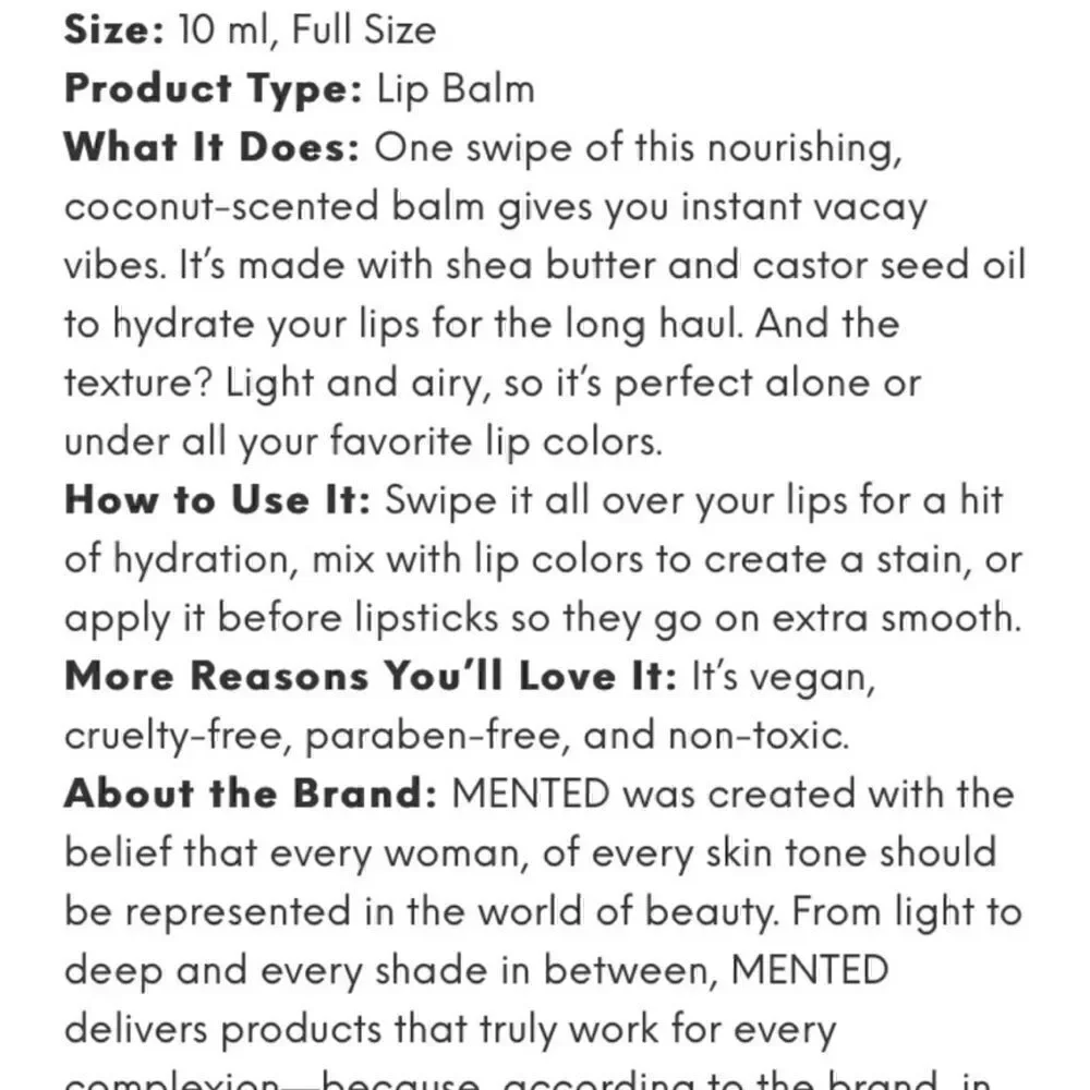 🌟$10 MENTED Balms Away Coconut Lip Treatment